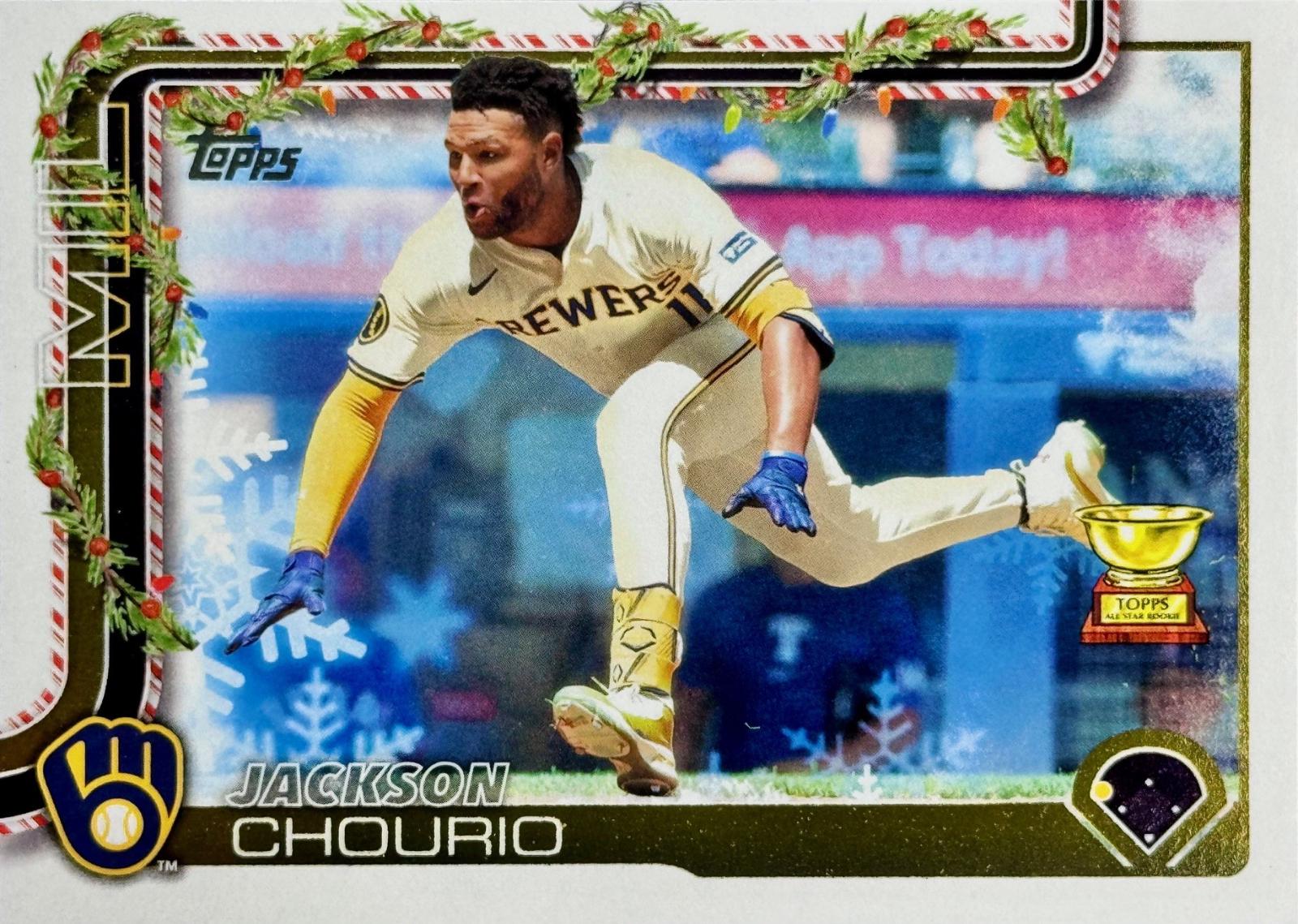 2025 Topps Holiday Jackson Chourio [Backs Short Print Variation] #H182 card