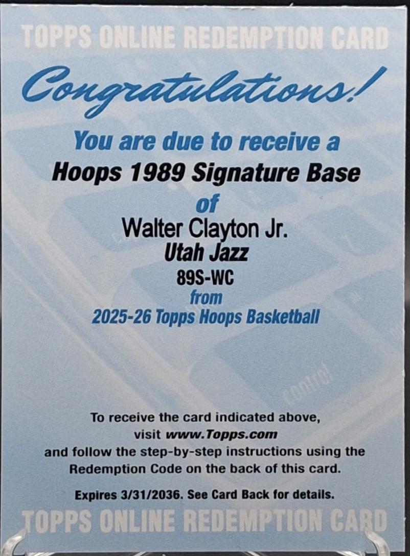 2025 Topps NBA Hoops 1989 Signature Walter Clayton Jr. #89S-W card