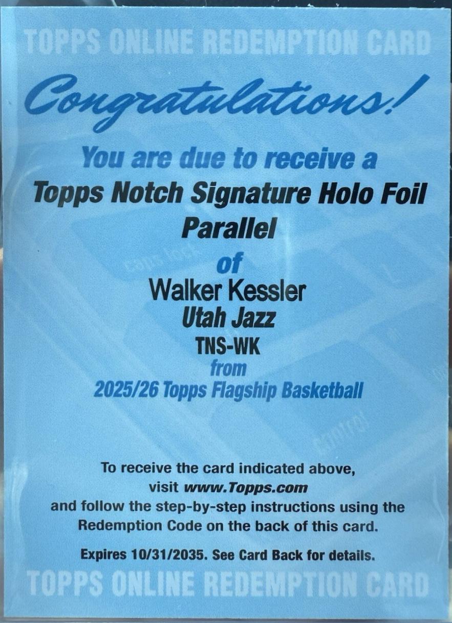 2025 Topps Notch Signatures Walker Kessler [Holo Foil] #TNS-WK card