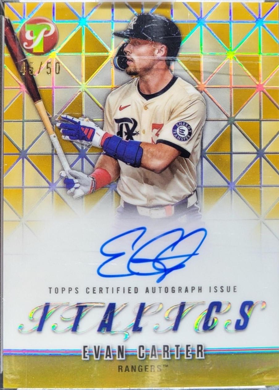 2025 Topps Pristine Italics Autograph Evan Carter [Gold] #I-EC card