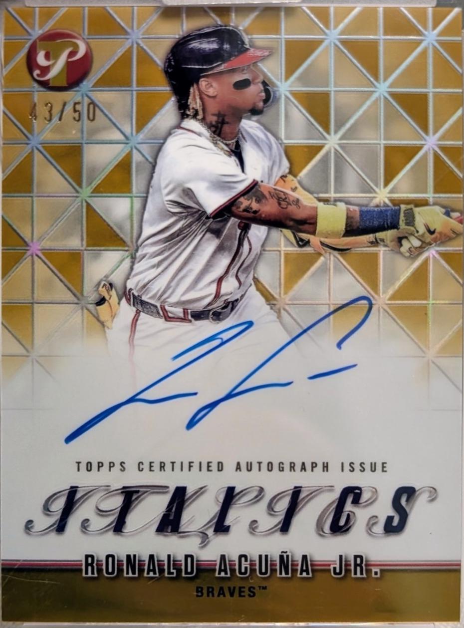 2025 Topps Pristine Italics Autograph Ronald Acuna Jr. [Gold] #I-RA card