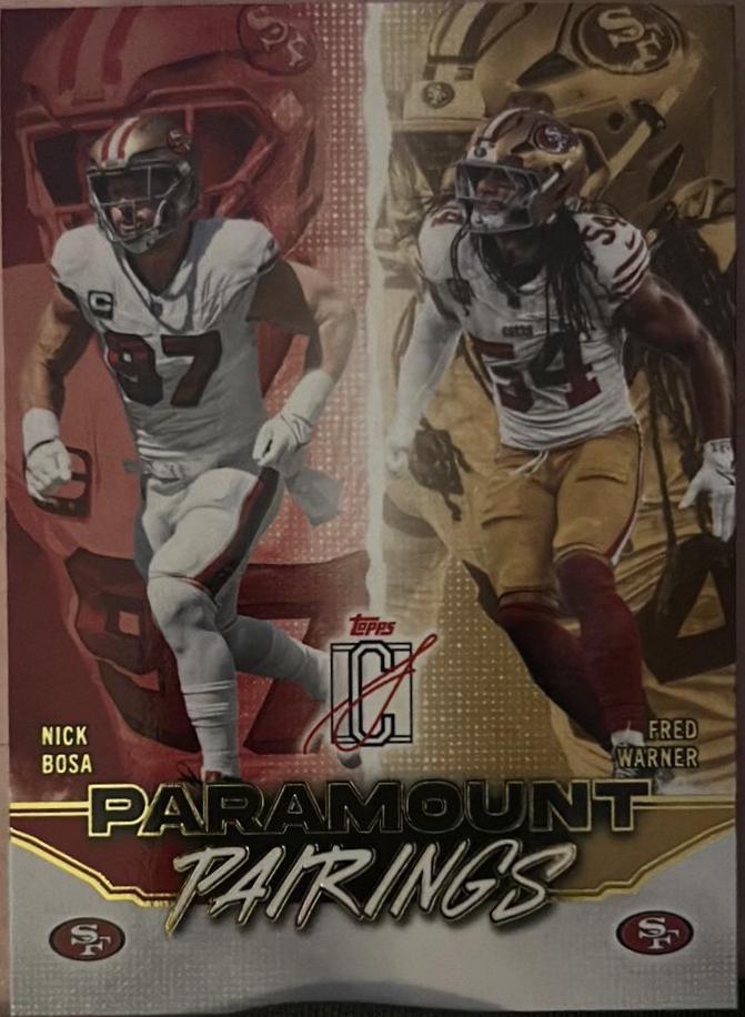 2025 Topps Signature Class Paramount Pairings Fred Warner / Nick Bosa #PP-15 card
