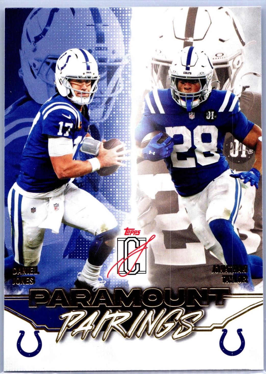 2025 Topps Signature Class Paramount Pairings Jonathan Taylor / Daniel Jones #PP-7 card