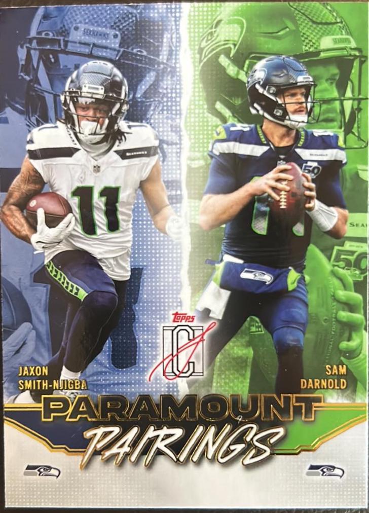 2025 Topps Signature Class Paramount Pairings Sam Darnold / Jaxon Smith-Njigba #PP-6 card
