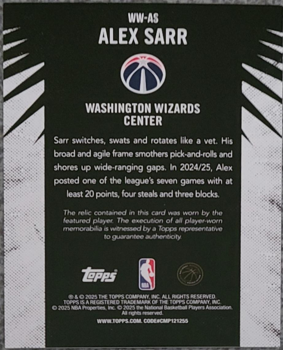 2025 Topps Woven Wonders Relic Alex Sarr #WW-AS card