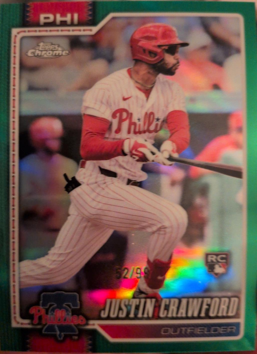 2026 Topps Chrome Justin Crawford [Green Refractor] #73 card